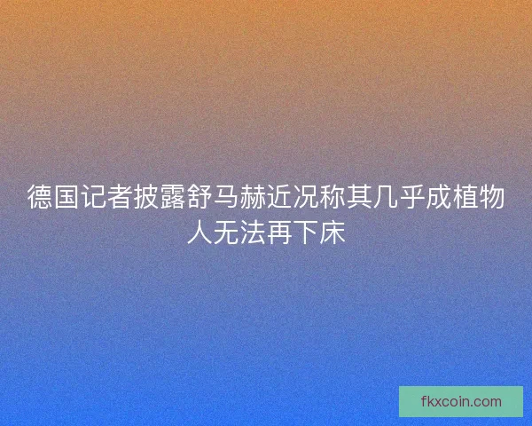 德国记者披露舒马赫近况称其几乎成植物人无法再下床